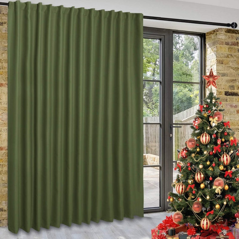 DWCN Patio Sliding Door Curtains - Christmas Extra Wide Curtains for Glass Door, Room Divider Blackout Thermal Curtain with Back Tab & Rod Pocket for Bedroom Partition, 100 x 96 Inches, Olive Green - Image 1